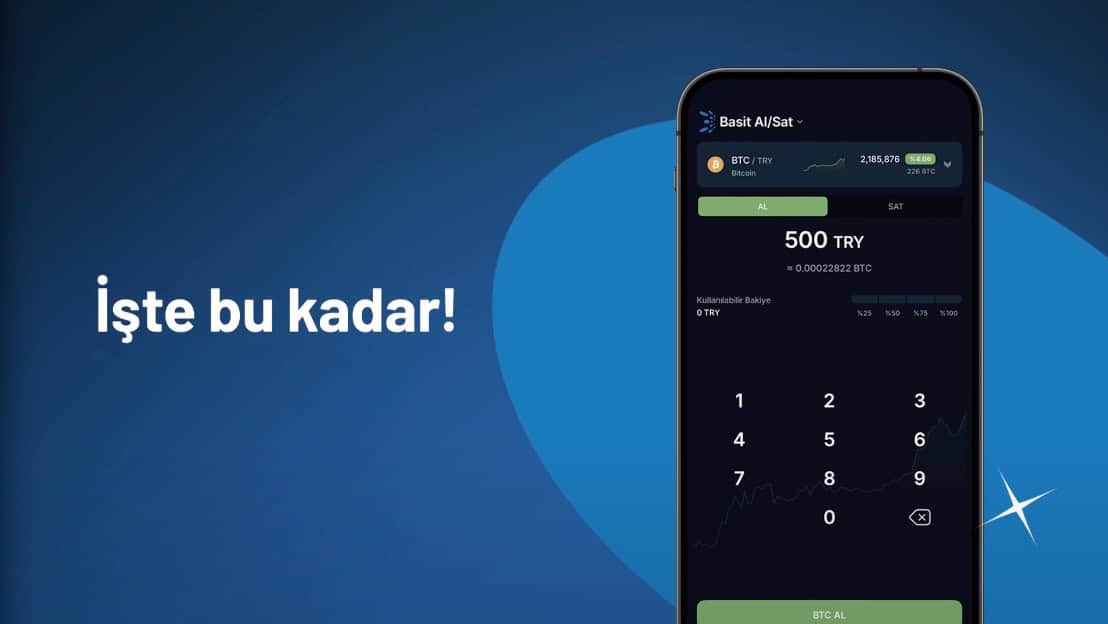 BtcTurk | Kripto mobil uygulamasının alım satım ekranını gösteren akıllı telefon